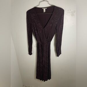 H&M Burgundy Jacquard Long Sleeve Midi Wrap Dress​